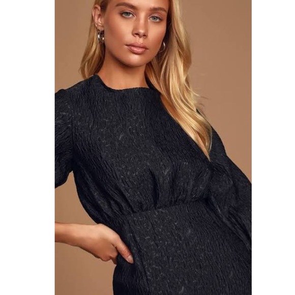 NWT Lulus To Love Black Jacquard Puff Sleeve Mini - Picture 2 of 6